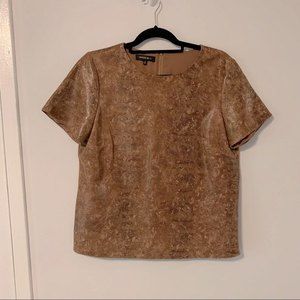 LAFAYETTE 148 NEW YORK Moran Short Sleeve Lamb Leather Top in Ochre